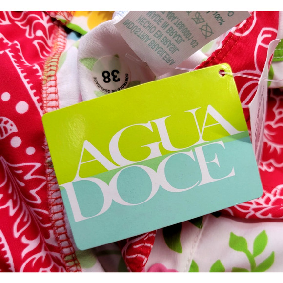 Agua Doce Swimsuit Cover Shorts Womens Small Red White Floral Snap Pocket New - Picture 2 of 12
